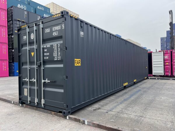 40ft-shipping-container-high-cube-double-door-new-grey-corner-right-front.jpg 40-Fuß High-Cube-Doppeltürcontainer